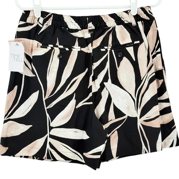Time And Tru Women's Linen Blend Tropical Black Shorts XXL (20) Elastic Back NWT - Picture 2 of 10
